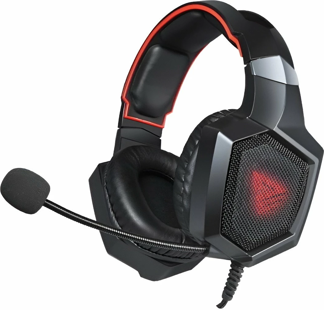 Kufje gaming Savio Forge, me mikrofon, me kabllo, 3.5 mm + USB, ndriçim i kuq