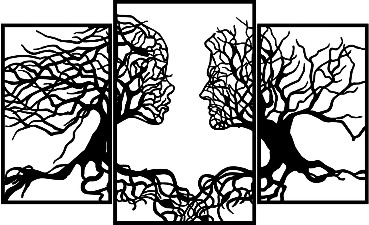 Aksesor dekorativ metalik për mur, Love Tree, ngjyrë e zezë, 116x71cm
