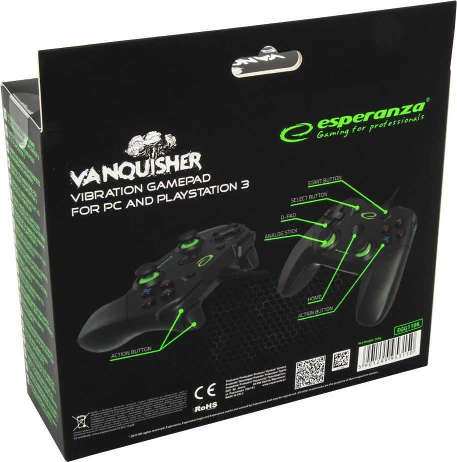 Kontroller gaming Esperanza EGG110K për PC, Playstation 3, i zi