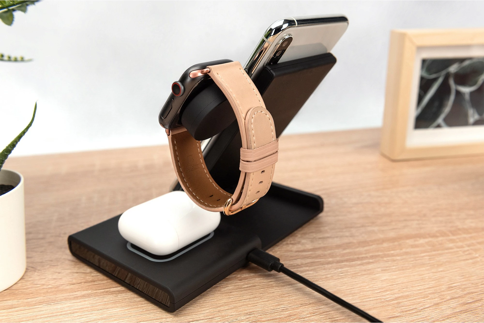 Stacion karikimi 3-në-1 Digitus për iPhone, Apple Watch, AirPods, gri