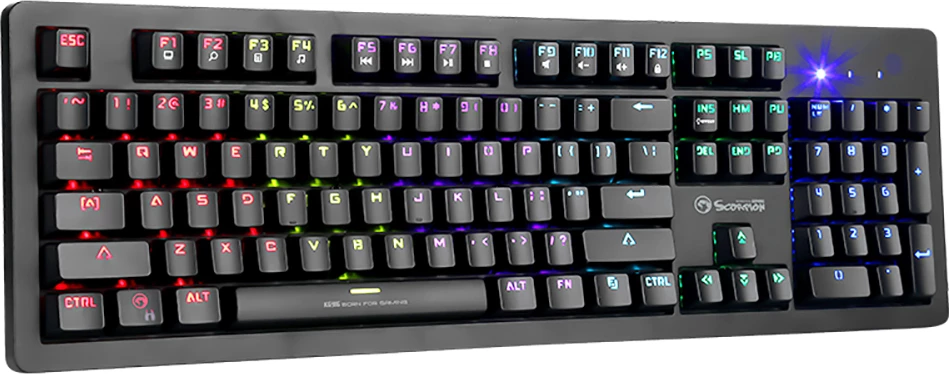 Tastierë gaming mekanike Marvo KG916, full size 104 taste, blue switch, RGB, USB me kabllo 1.6 m, e zezë