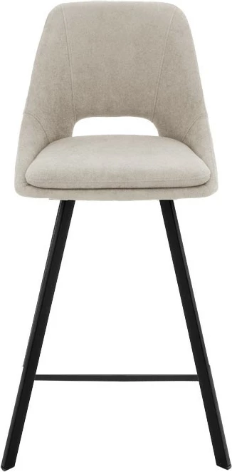 Karrige për bar Initiate, krem, pëlhurë teddy, këmbë metalike të zeza, 48x56x98cm