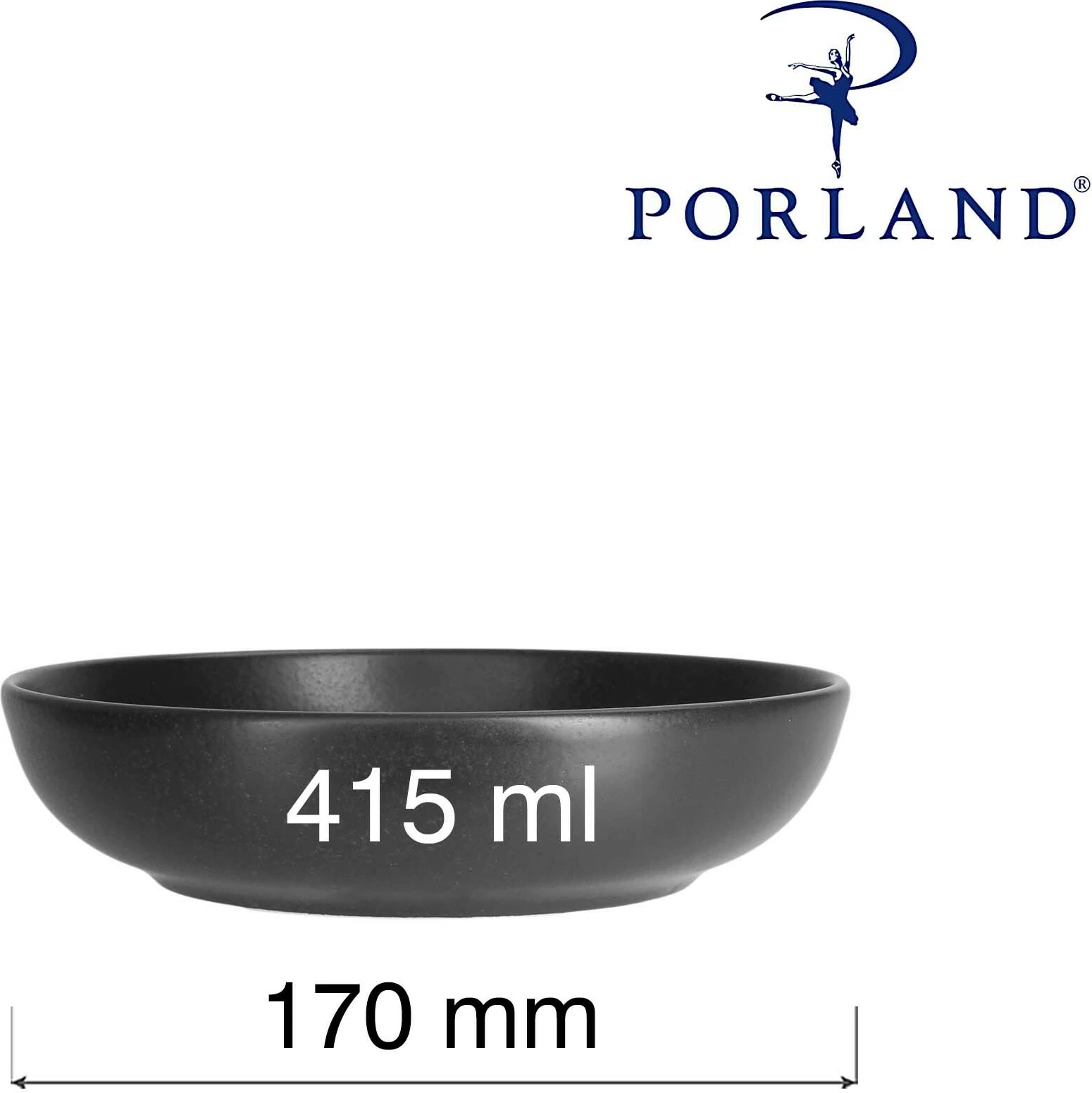 Tas i cekët Porland Seasons Coal Ø170 mm, 415 ml, zi, set 6 copë