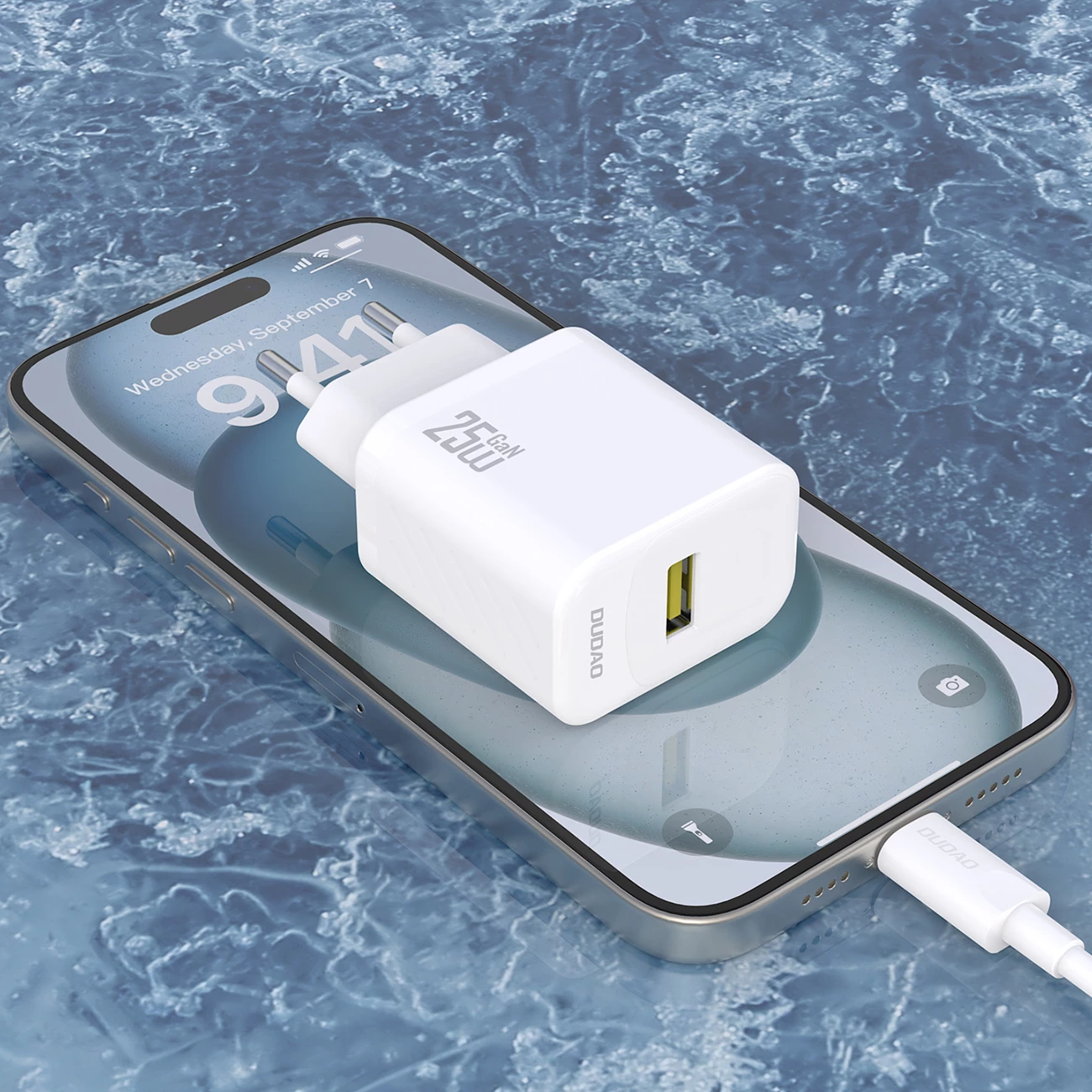 Karikues muri GaN, Dudao A27STEU, 25W USB-A PD, prizë EU, me kabllo USB-A–USB-C 1 m, bardhë