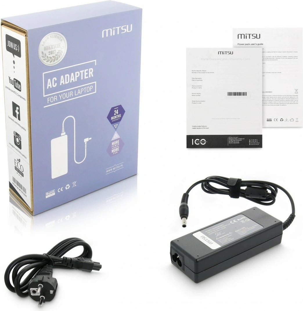 Karikues laptop Mitsu ZM/SAM19474, 19V 4.74A, 90W, për Samsung, i zi