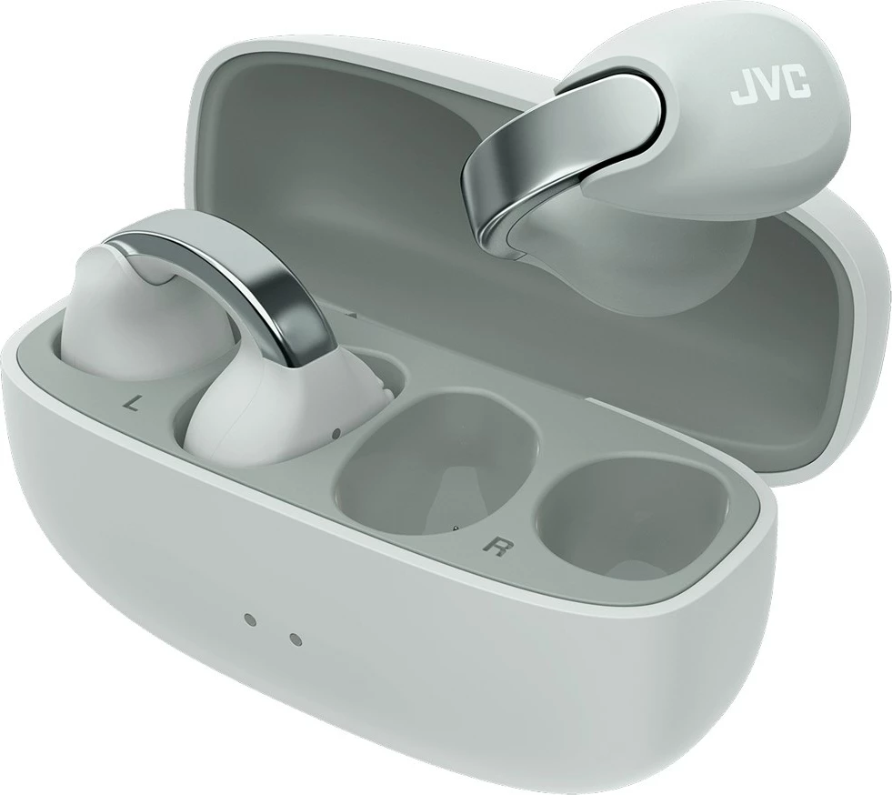 Kufje TWS JVC HA-NP1THU, open-back, earcuff, argjend