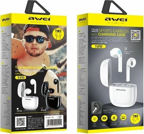 Kufje TWS Awei T28 (AWEI051BLK) Bluetooth 5.0, ANC, IPX4, me kuti karikimi, të zeza