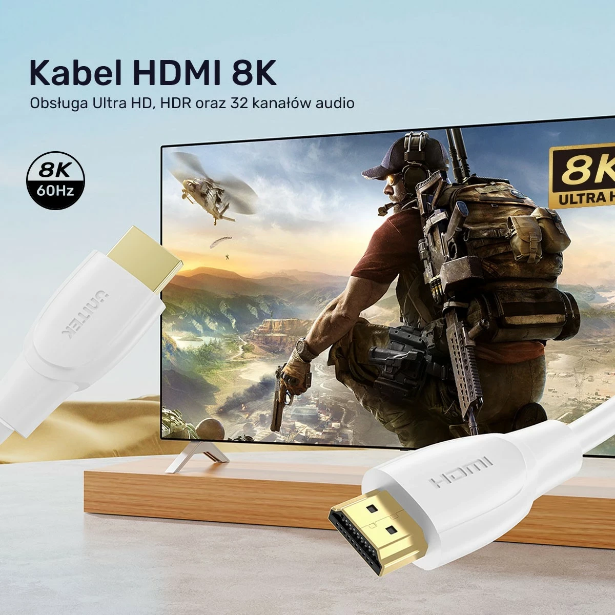 Kabllo HDMI Unitek HDMI 2.1, 0.3 m, 8K HDR, e bardhë