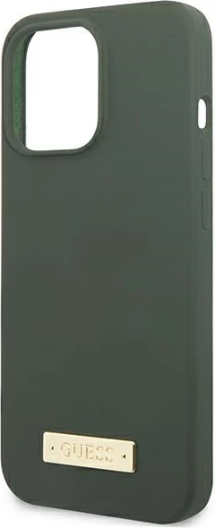Mbështjellës Guess Silicone Logo Plate MagSafe për iPhone 13 Pro / iPhone 13, Gjelbër