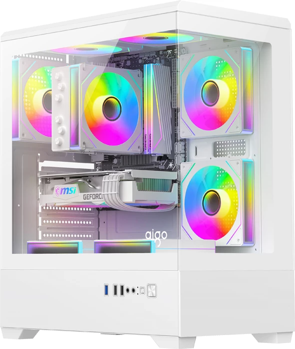 Kasë Darkflash C365 mini tower me 5 ventilatorë 120mm, tempered glass, kompatibile E-ATX/ATX/M-ATX/ITX, e bardhë, set me 5 fanë