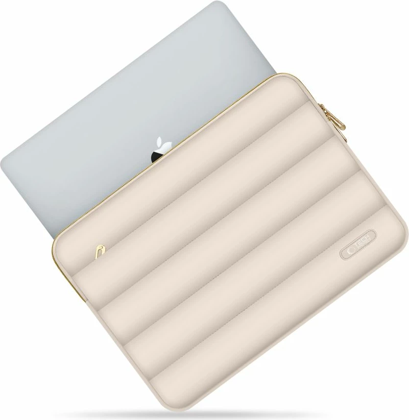 Kasë laptopi Tech-Protect Puffy 13-14 inç me çantë aksesorësh, Bezhë set