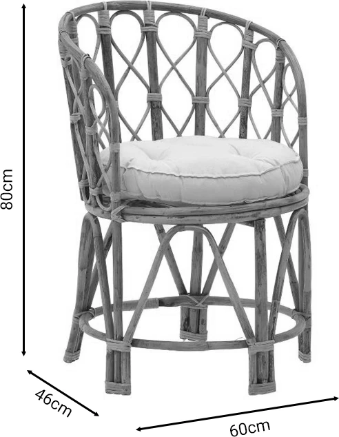 Karrige me krahë prej rrotani natyral me jastëk, 60x46x80 cm