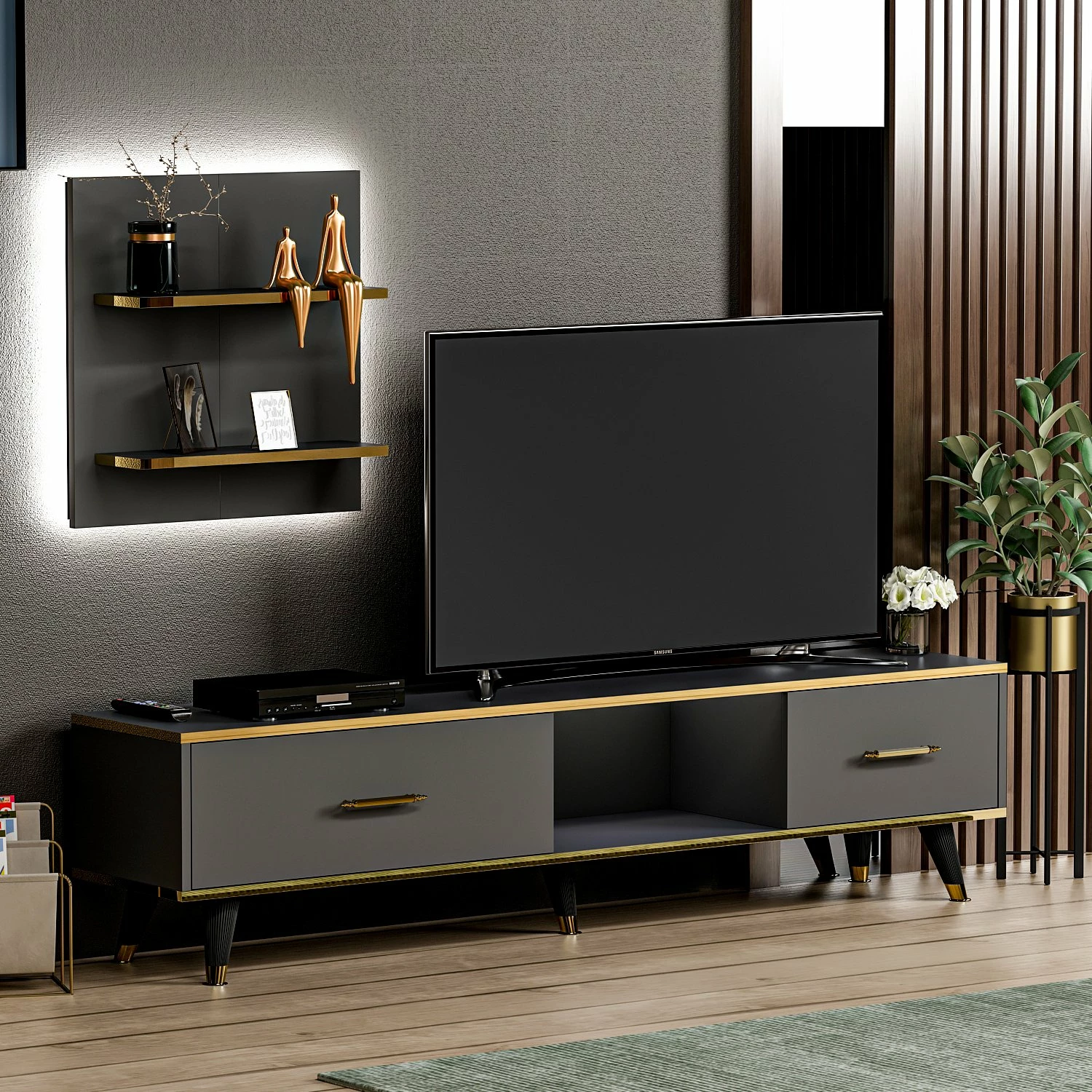 Komodë TV Hanah Home, ngjyrë aren-antracit