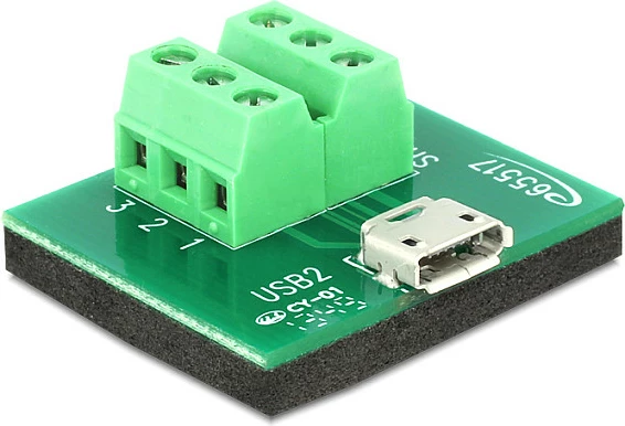 Adapter DeLOCK 65517 micro USB në terminal bllok 6p, i zi/jeshil