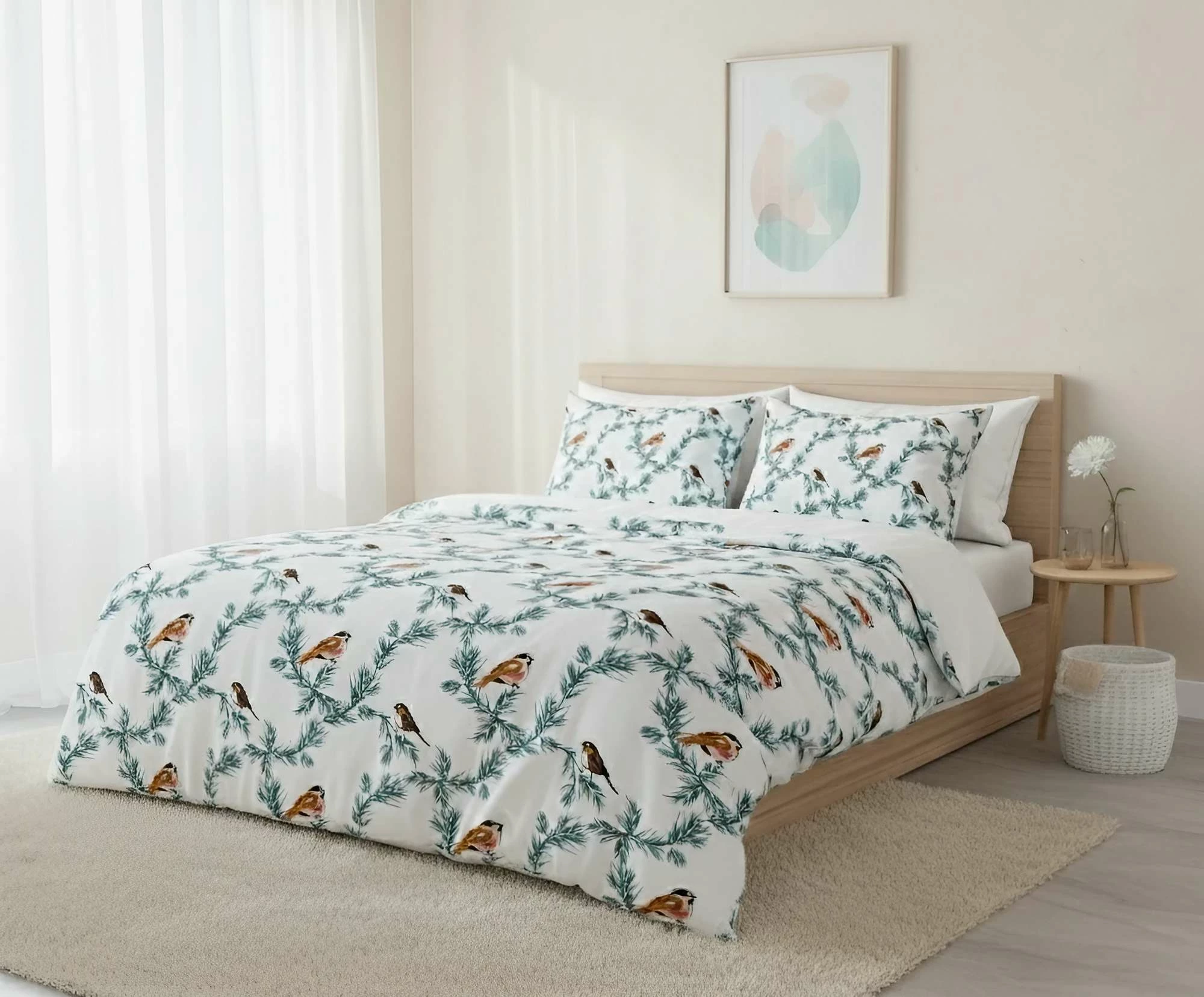 Set mbulesë për jorgan Super King, L'Essentiel Linge de Maison, Nalia, bardhë, jeshile, kafe