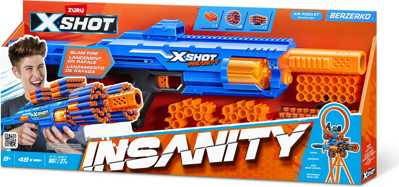 Blaster lodër ZURU XSHOT Insanity Berzerko, 48 shigjeta, blu/portokalli
