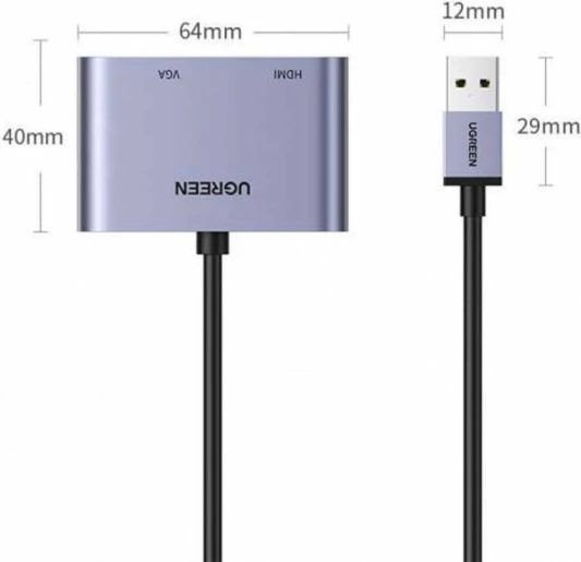 Adapter USB 3.0 në HDMI/VGA UGREEN 20518 1080p/60Hz, gri