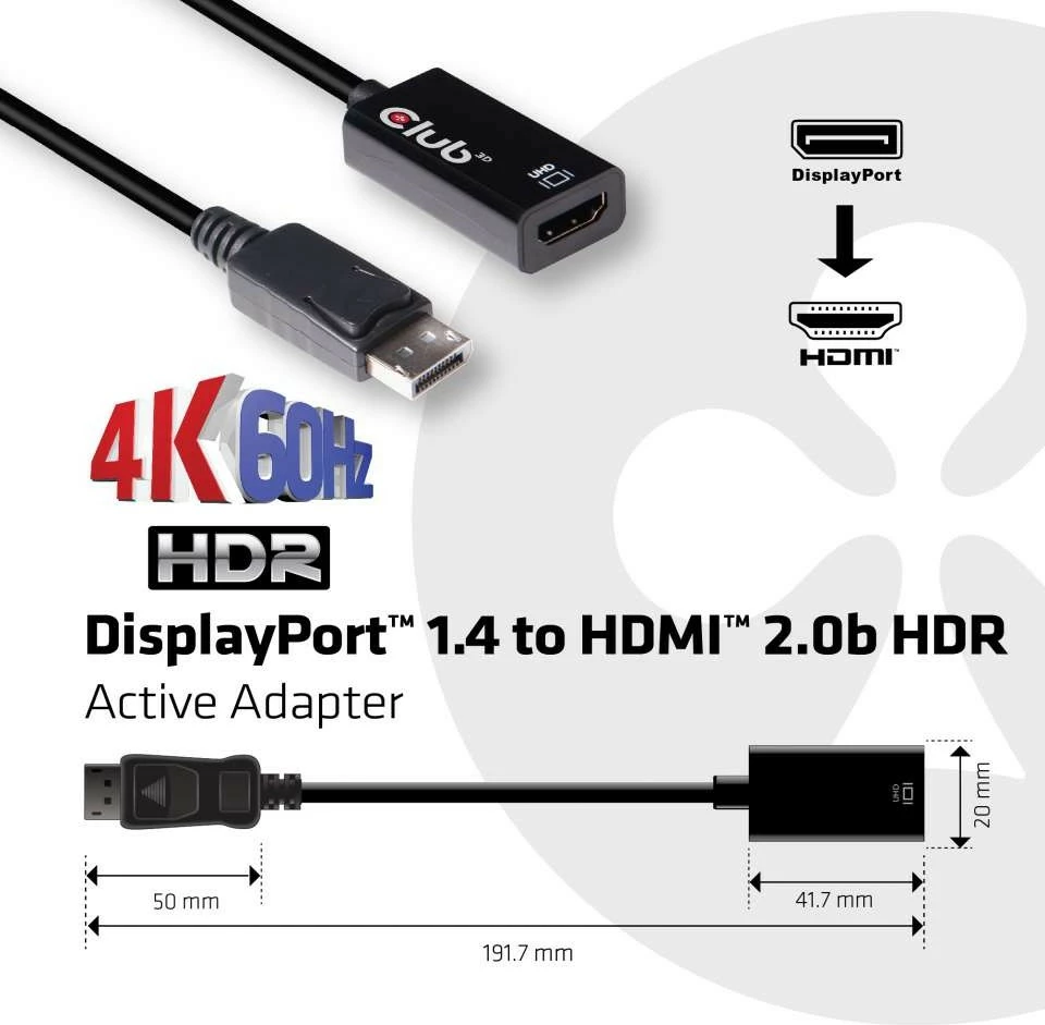 Adapter DisplayPort në HDMI Club3D, 4K60Hz, HDR, i zi