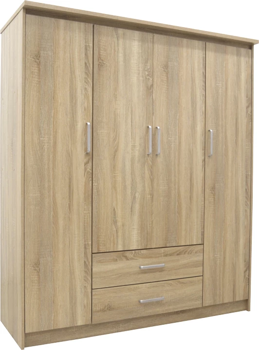 Dollap Olympus me 4 dyer dhe sirtarë, ngjyrë lisi e çelët, 159x57x183cm