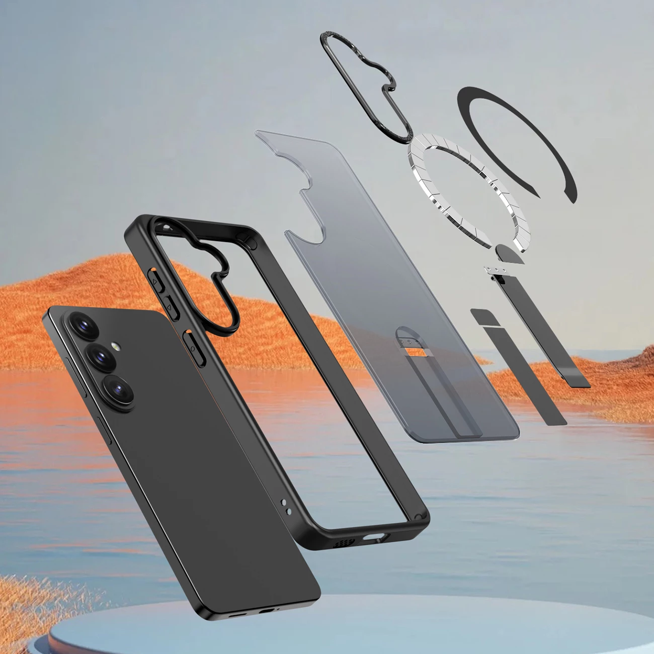 Mbështjellës Hurtel Hybrid Armor X për Samsung Galaxy A57, MagSafe, me mbajtëse 360°, i zi