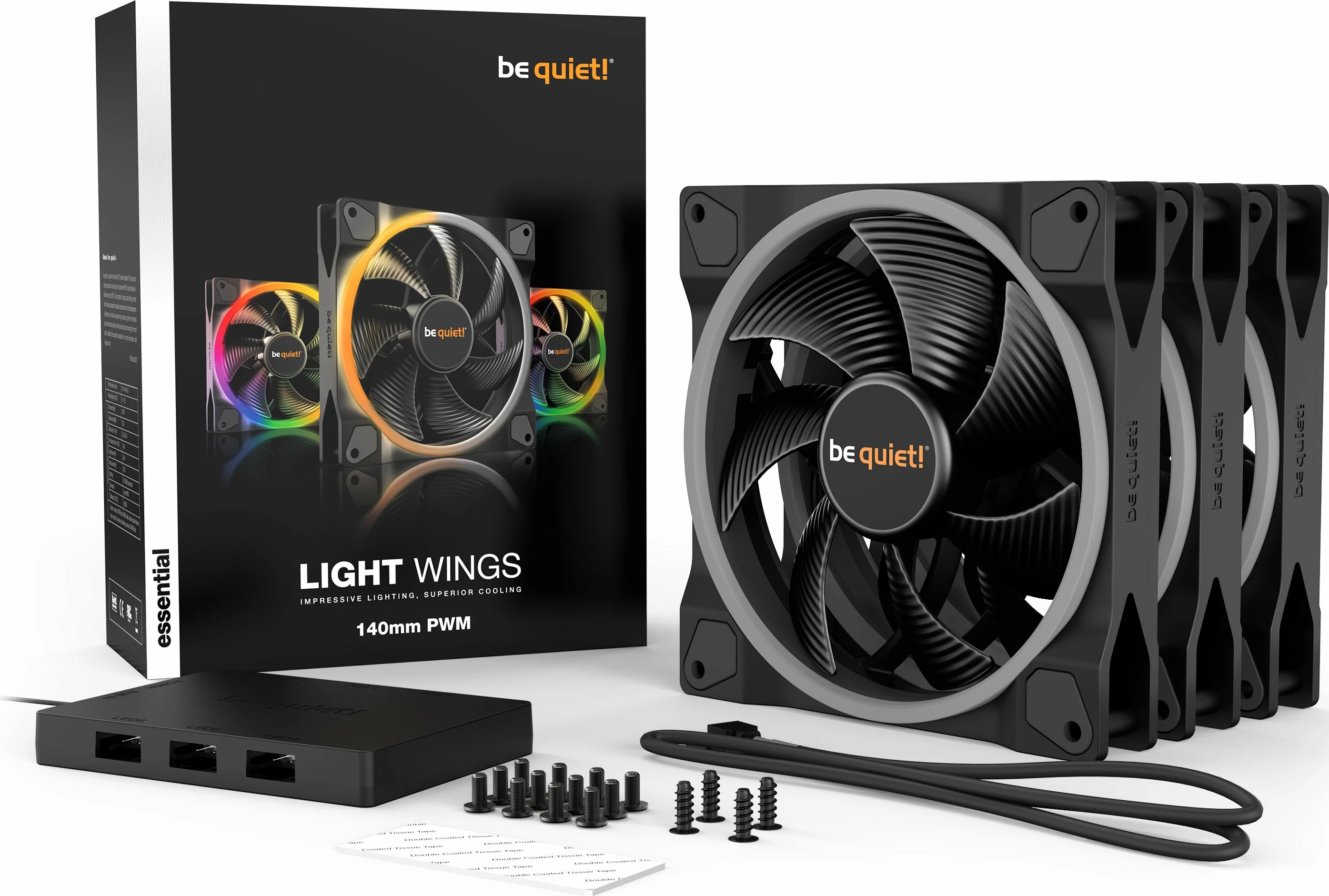 Ventilator kase PC be quiet! Light Wings BL078 140mm PWM ARGB me hub, set 3 copë, i zi
