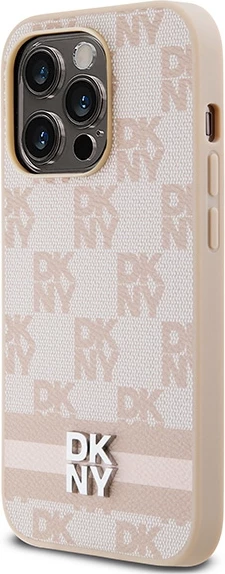 Mbështjellës DKNY Checkered Mono Pattern & Printed Stripes për iPhone 14 Pro, rozë