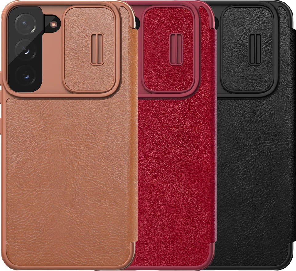Mbështjellës Nillkin Qin Leather Pro Case për Samsung Galaxy S22+, me kapak dhe mbrojtës kamere, i zi