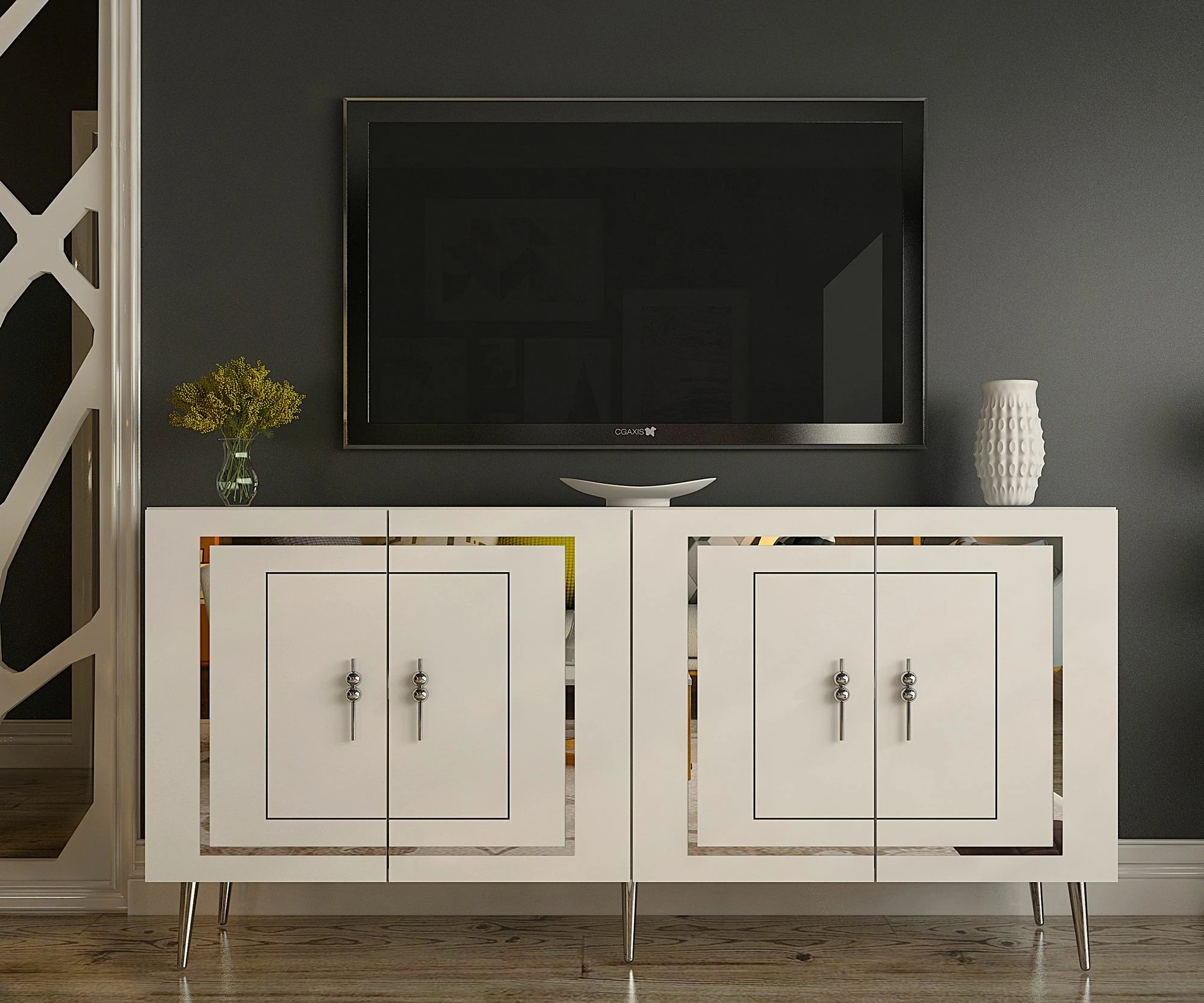 Konsol Skye Decor, Piero KB150, e bardhë, argjend