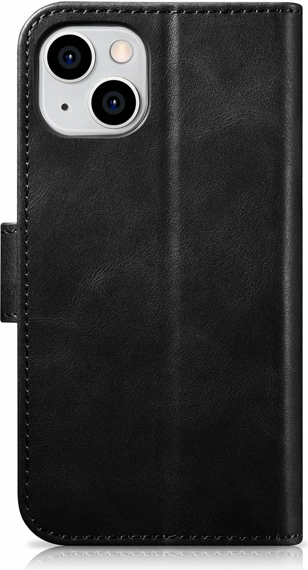 Mbështjellës iCarer Oil Wax Wallet 2in1 për iPhone 14 Plus, lëkurë natyrale, Anti-RFID, i zi