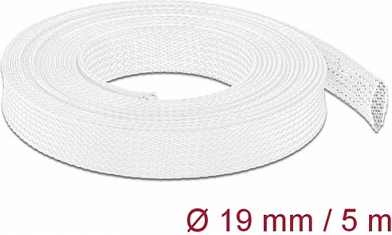 Mbështjellës rrjetëzuar elastik për kabllo DeLOCK, 5 m x 19 mm, i bardhë