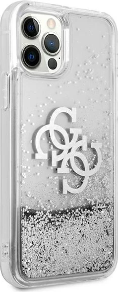 Mbështjellës Guess GUHCP12LLG4GSI për iPhone 12 Pro Max 6.7", 4G Big Liquid Glitter, argjend