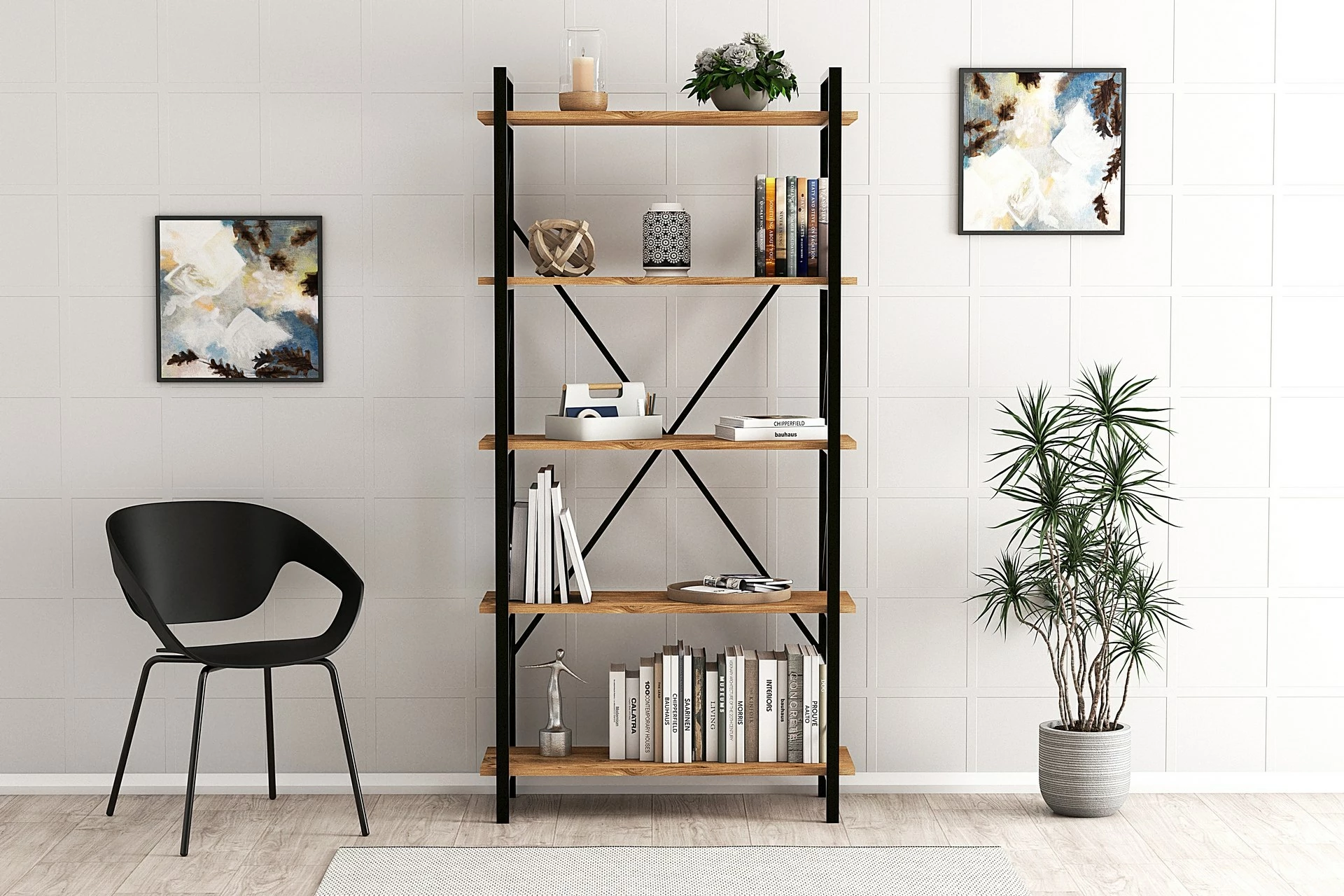 Raft librash Hanah Home, Nero Elit, ngjyrë pishe Atlantike dhe e zezë