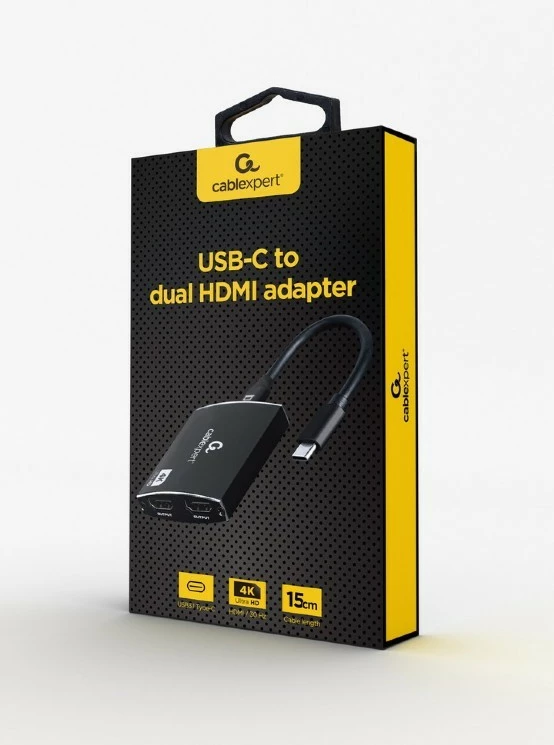 Adapter Gembird USB-C në 2xHDMI 4K, A-CM-HDMIF2-01, i zi