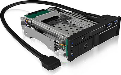 Baj 5.25" ICY BOX IB-174SSK-U për 1x 3.5" + 1x 2.5" SATA, hot-swap, 2x USB 3.2 Gen1, i zi