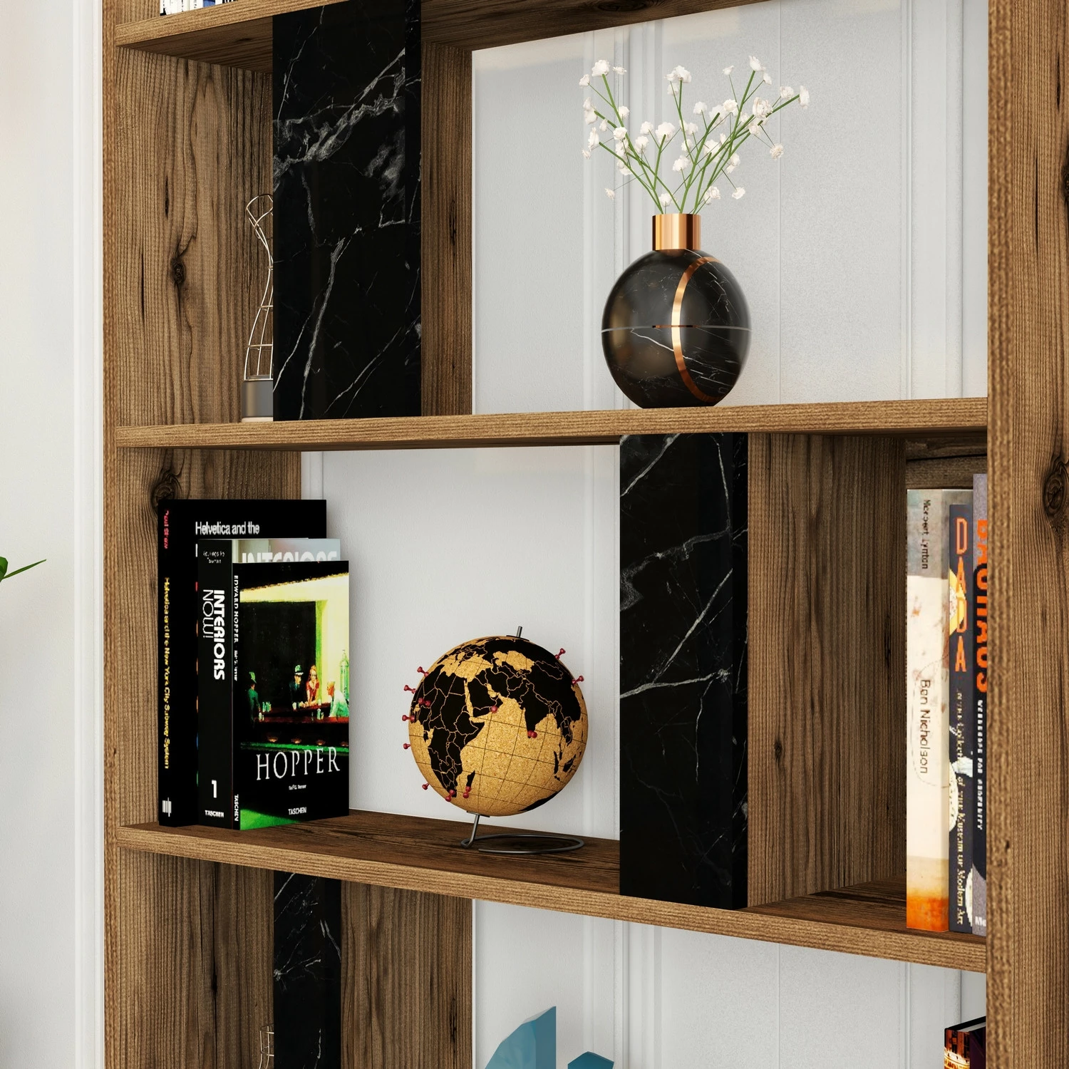 Raft librash Hanah Home, Lima, ngjyrë arre, mermer i zi