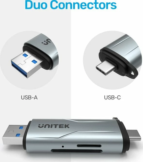 Lexues kartelash SD/microSD Unitek R1010A USB-A/USB-C 5Gbps, gri