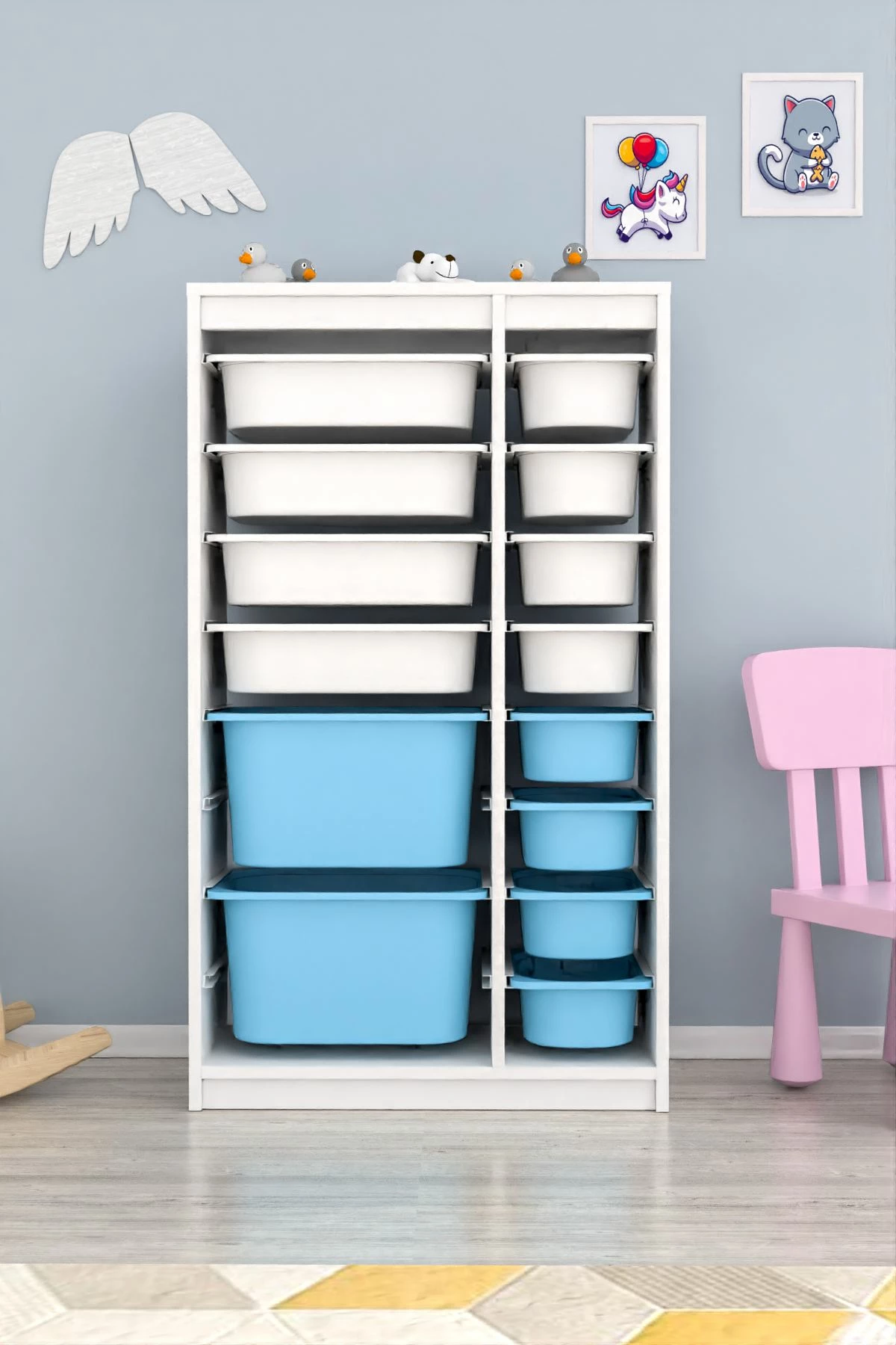 Dollap multifunksional Hanah Home, Montana Xs 2D4N8U, i bardhë, kaltër