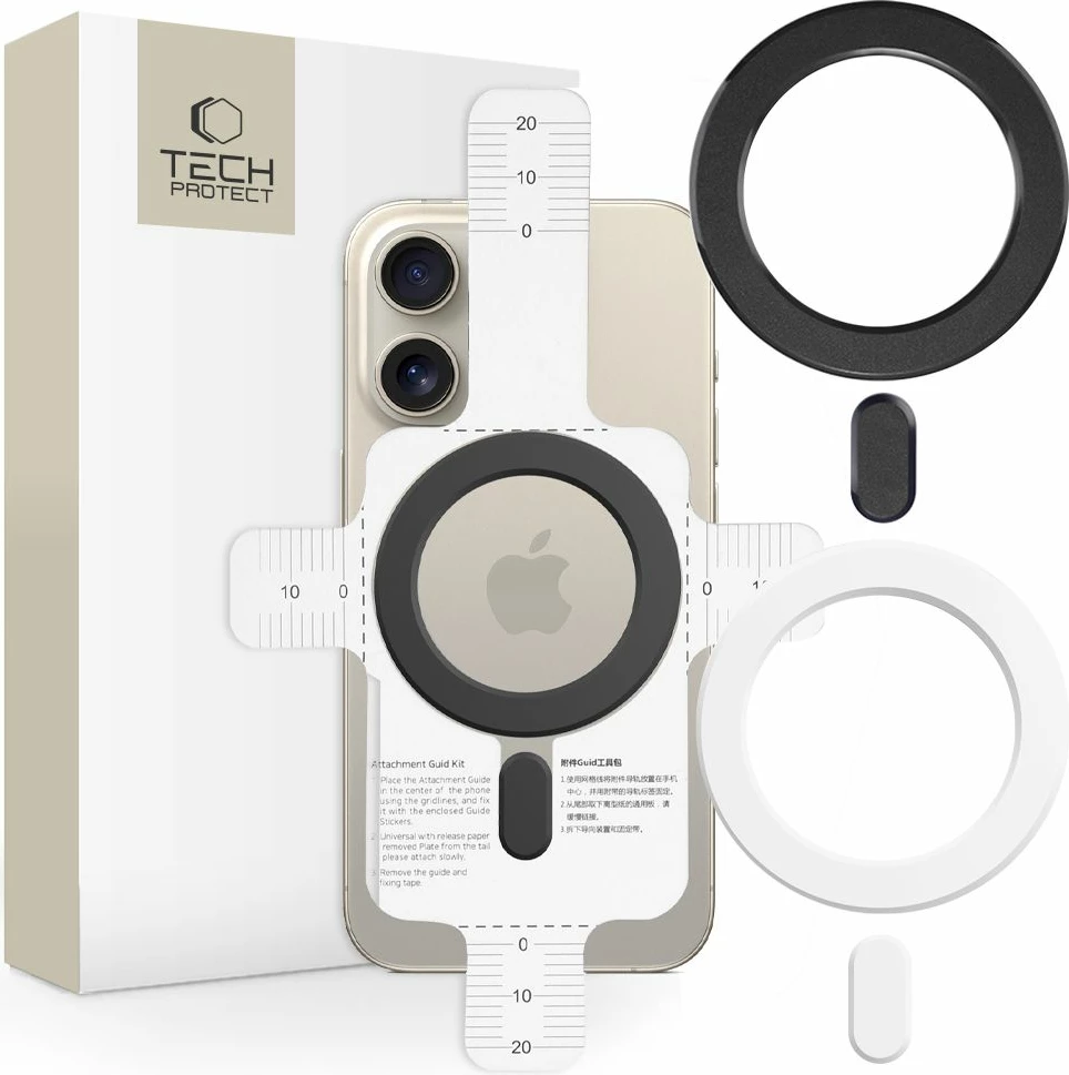Set pllaka magnetike Tech-Protect MMP-100 me MagSafe, e bardhë dhe e zezë (2 copë)