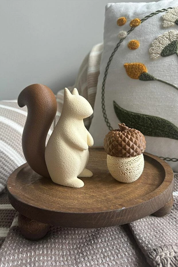 Set dekorativ me 2 pjesë, ketër dhe lisi, Evila Originals, krem dhe kafe