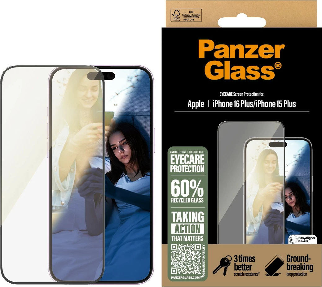 Mbrojtës ekrani PanzerGlass EyeCare për iPhone 16/15 Plus
