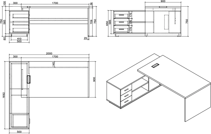 Tavolinë pune profesionale Amazon, këndore, ngjyrë natyrale, 200x170x75 cm
