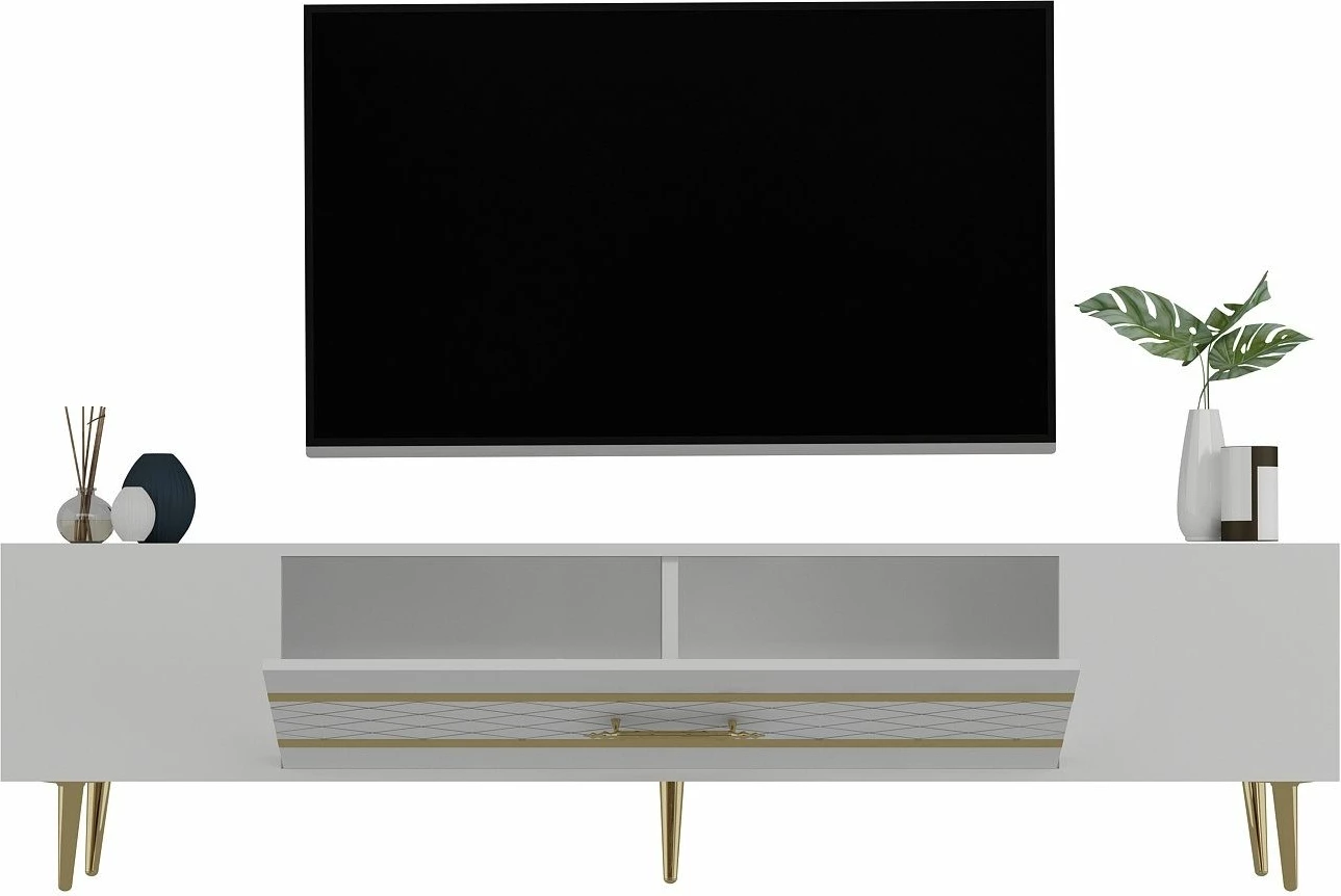 Komodë TV, ngjyrë e bardhë dhe ari, Skye Decor, Dekolp2