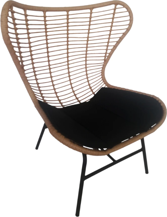 Fotel Butterfly, natyral, jastëk i zi, 89x78x106.5cm