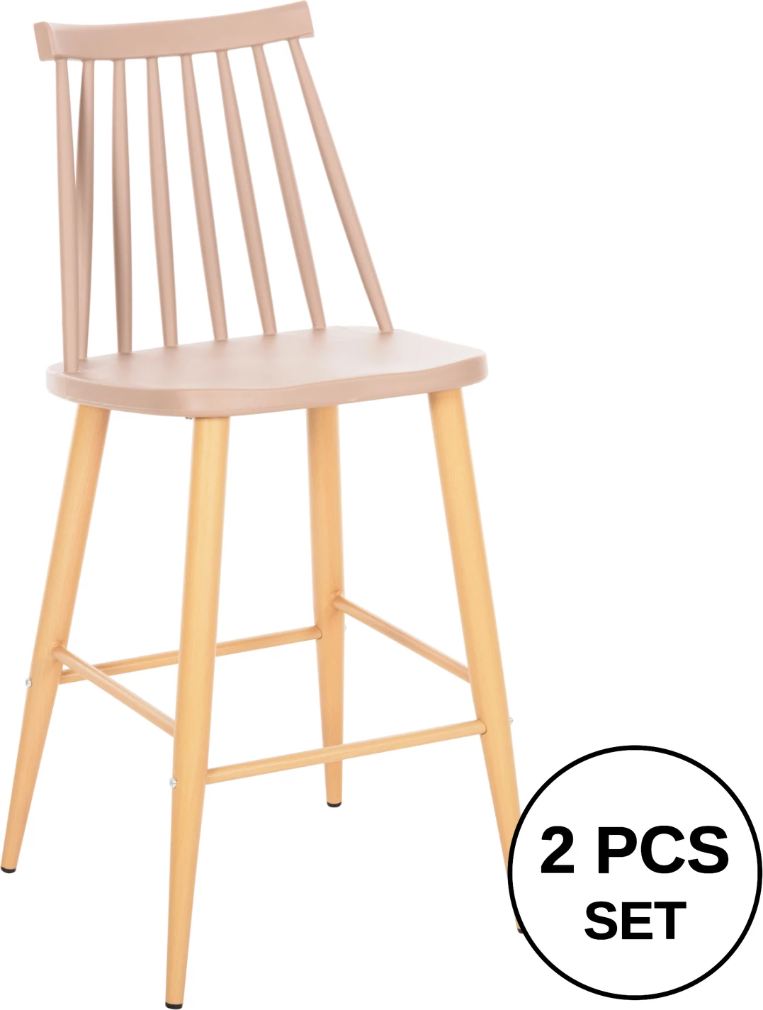 Karrige për bar mesatare VANESSA FH9300.25 ngjyrë kapuçino PP & këmbë metalike ngjyrë druri 45,5x46x97Hcm., set prej 2 copë