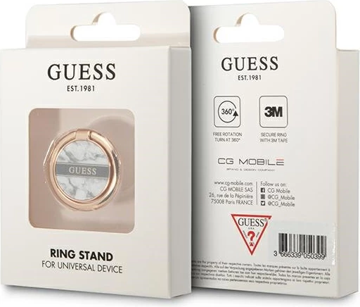 Mbajtëse unazë Guess Marble Collection për celular, metal, e bardhë