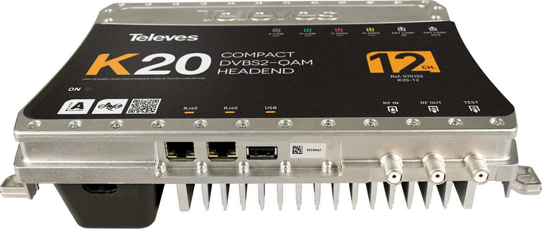 Stacion headend digjital Televes K20-12, DVB-S2 në QAM, 12CH, zi/argjendtë