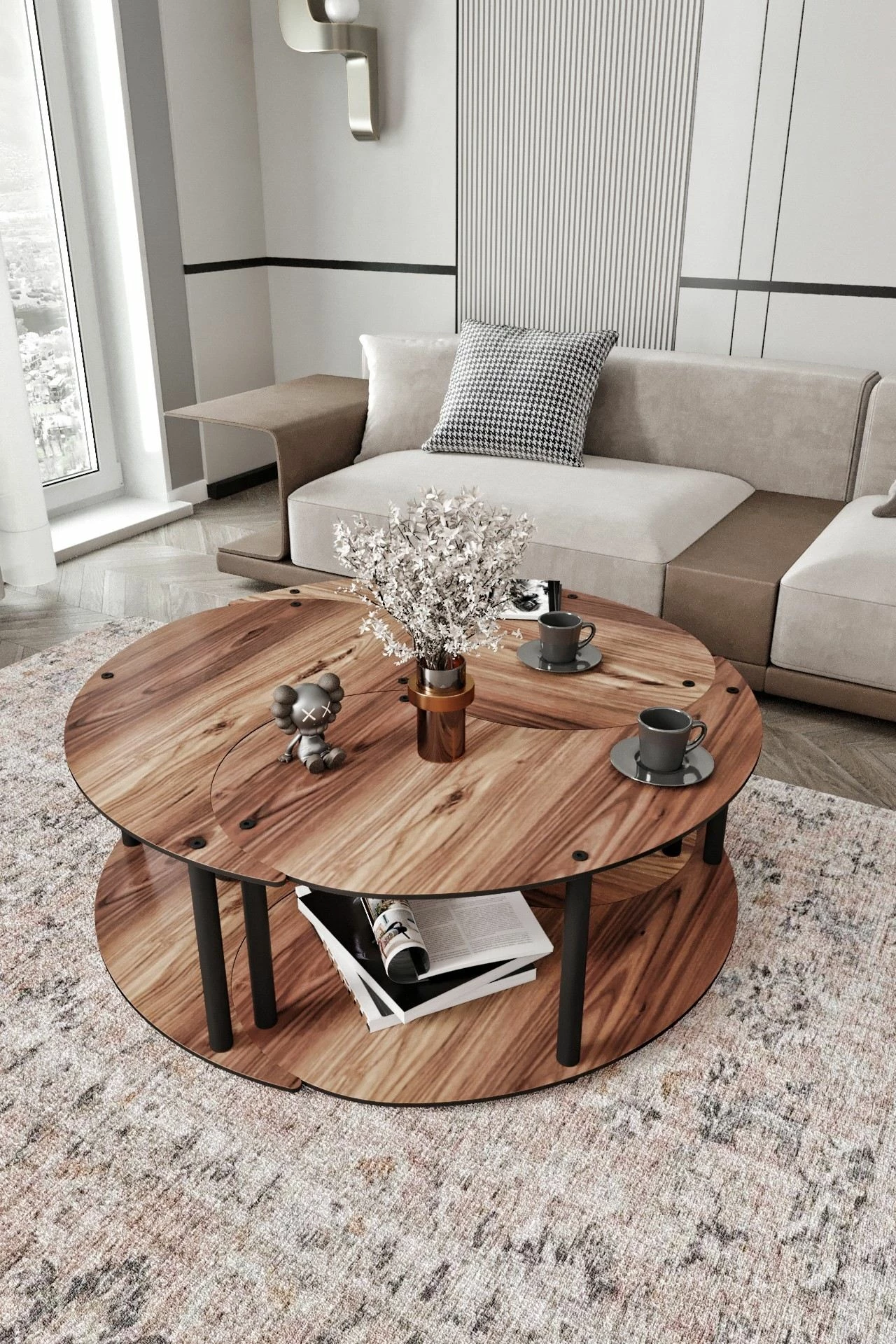 Set tavolinash kafeje Hanah Home, Yin Yang, 3 copë, ngjyrë arre, 70cm