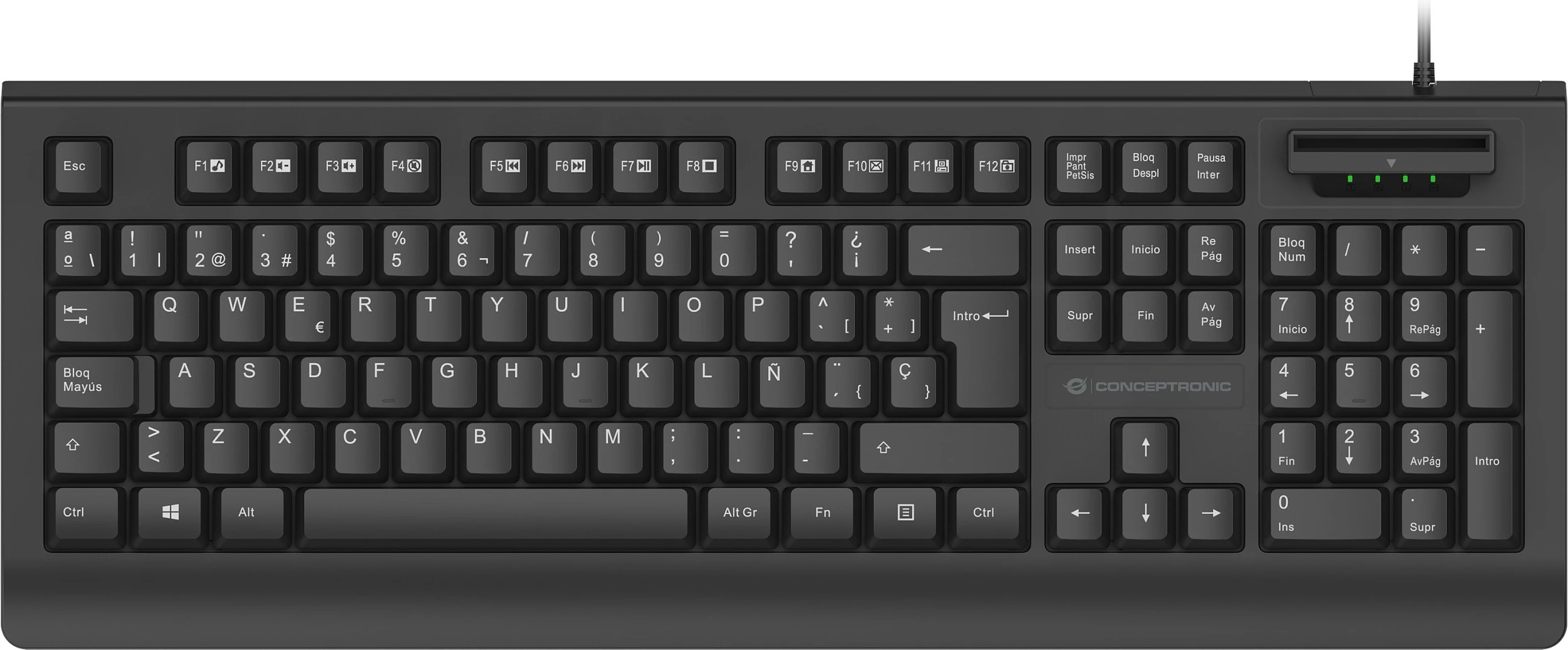 Tastierë Conceptronic KAYNE01IT, USB me lexues kartelë smart ID, QWERTY italisht, full-size, e zezë