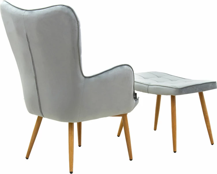 Fotel Maddison me stol këmbësh, kadife gri-natyrale, 68x72x98cm