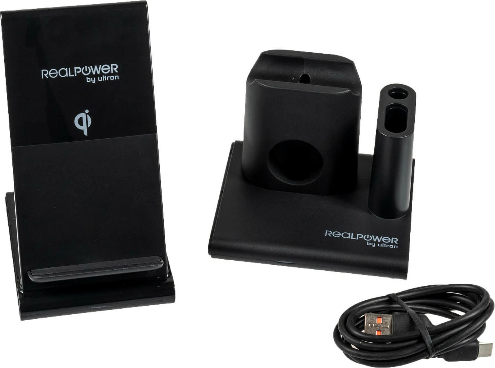 Karikues wireless RealPower ChargeAIR Connect, stacion 3-në-1, 10W, USB-C, i zi